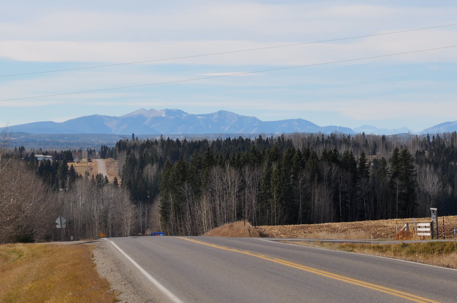 Highway toward the Rocky Mountains from Central Alberta