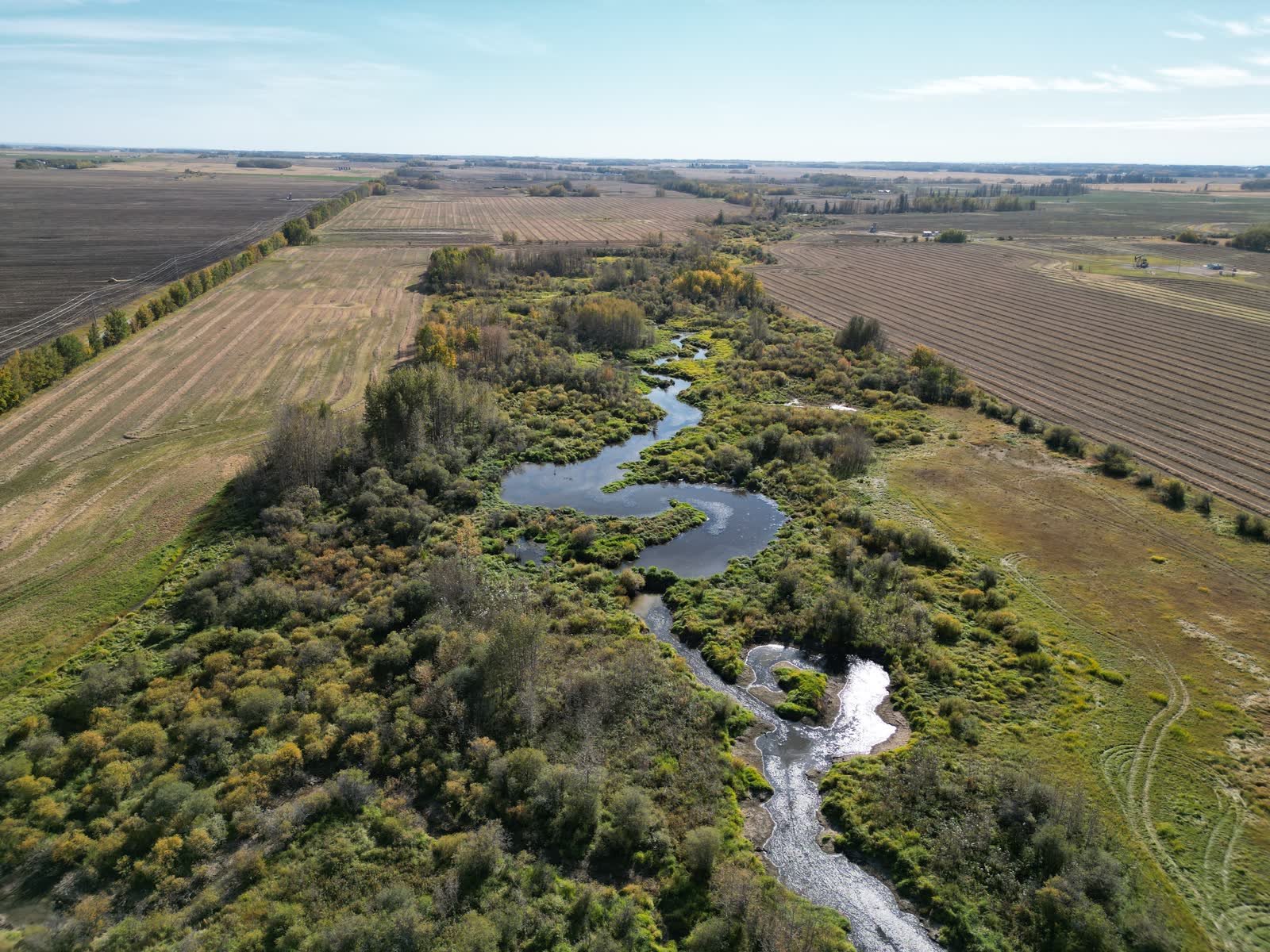 Prairie creek, From the air, Red Deer County